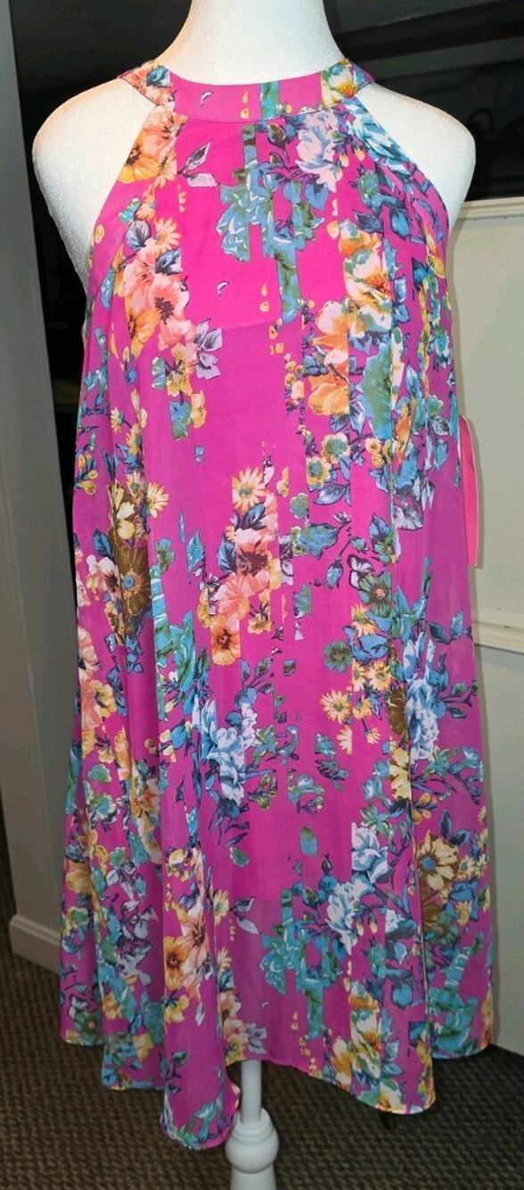 Betsey Johnson Floral Chiffon Halter Shift Dress 4 Lined A-Line Party Vacation
